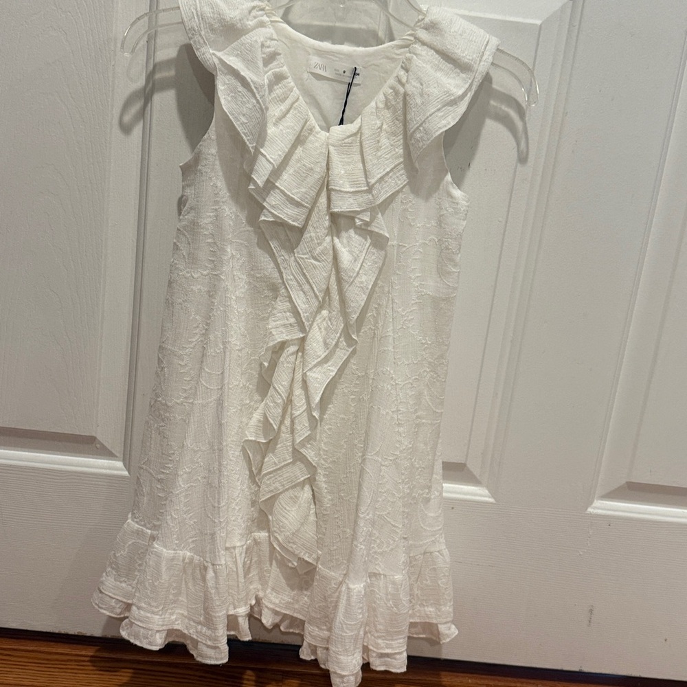 Zara Cream Textured Ruffle Dress